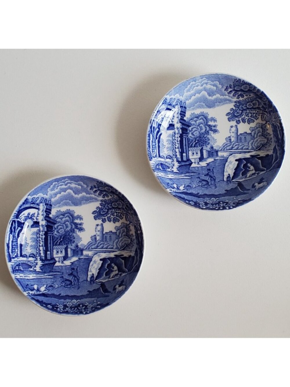 Spode Blue Italian Butter Pat Transferware Italy Made in England 3" Set Lot 2